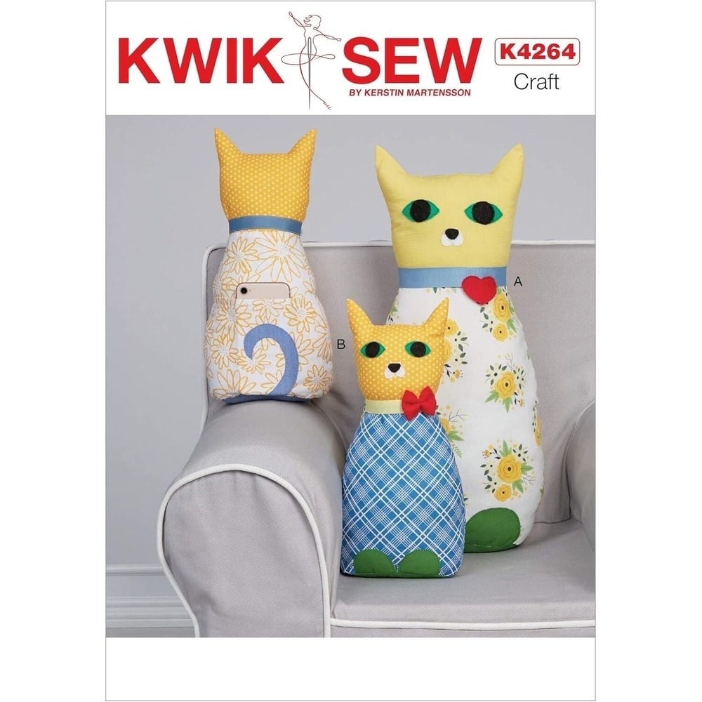 Kwik Sew K4264‎ Cat Shaped Pillows Sewing Pattern With Pocketed Tummy